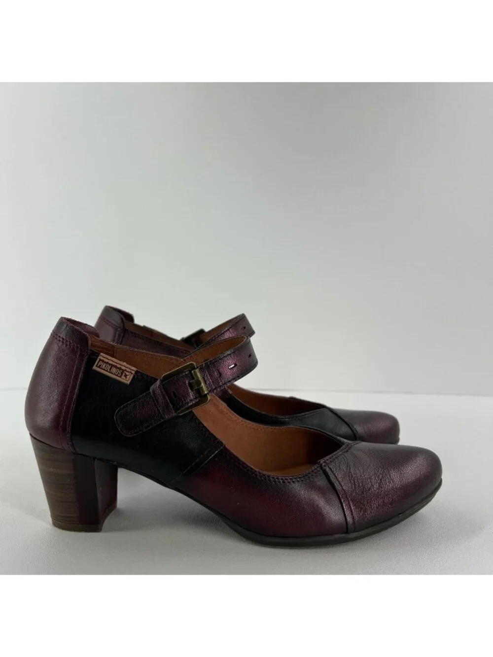 Pikolinos Segovia Mary Jane Pumps Womens 41 US 10 Leather Block Heels Burgundy